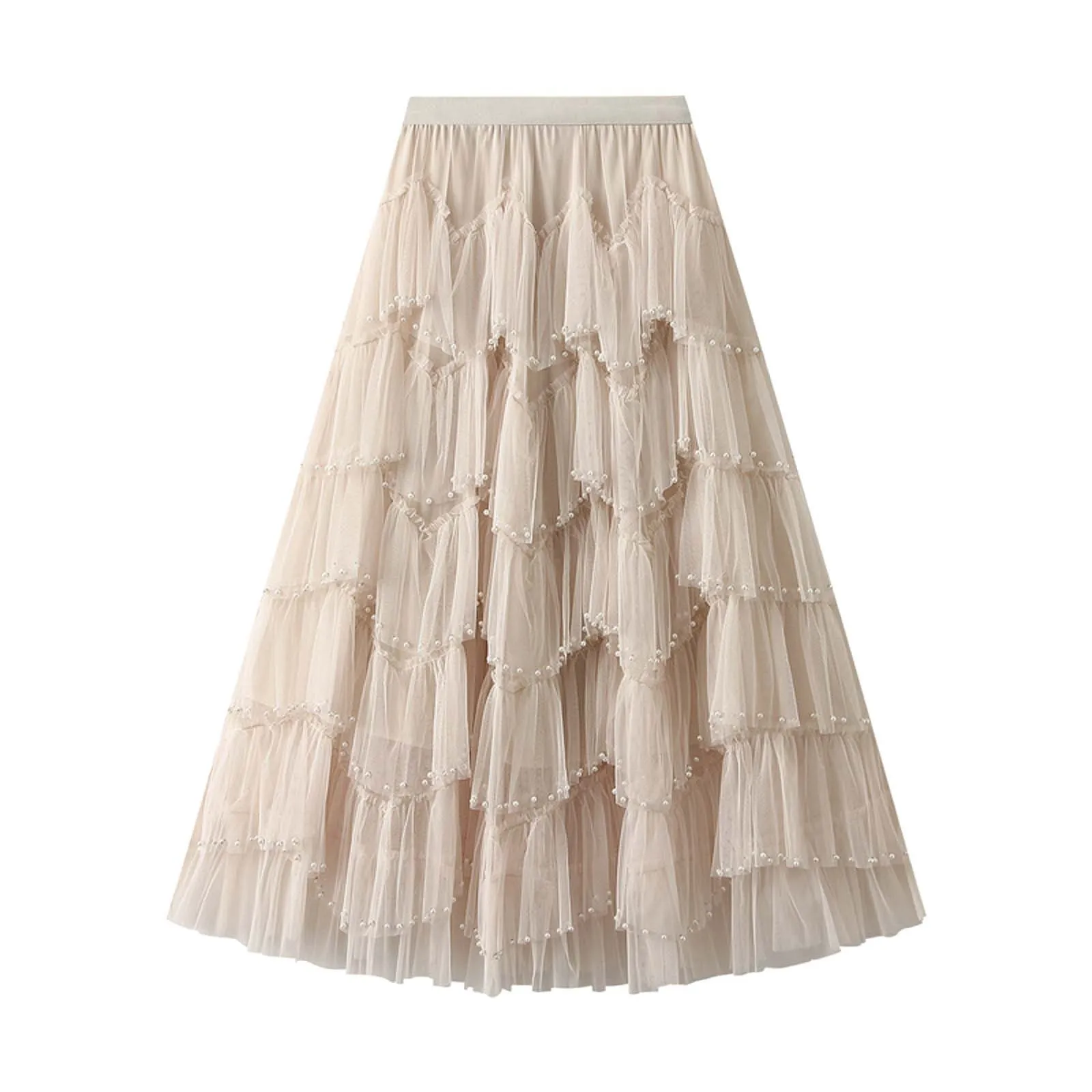 

Women's Cake Skirt High Waisted Heavy Work Nail Bead Multi-Layer Mesh Half Skirts 2024 New Gentle Dreamy Princess Style Wearing