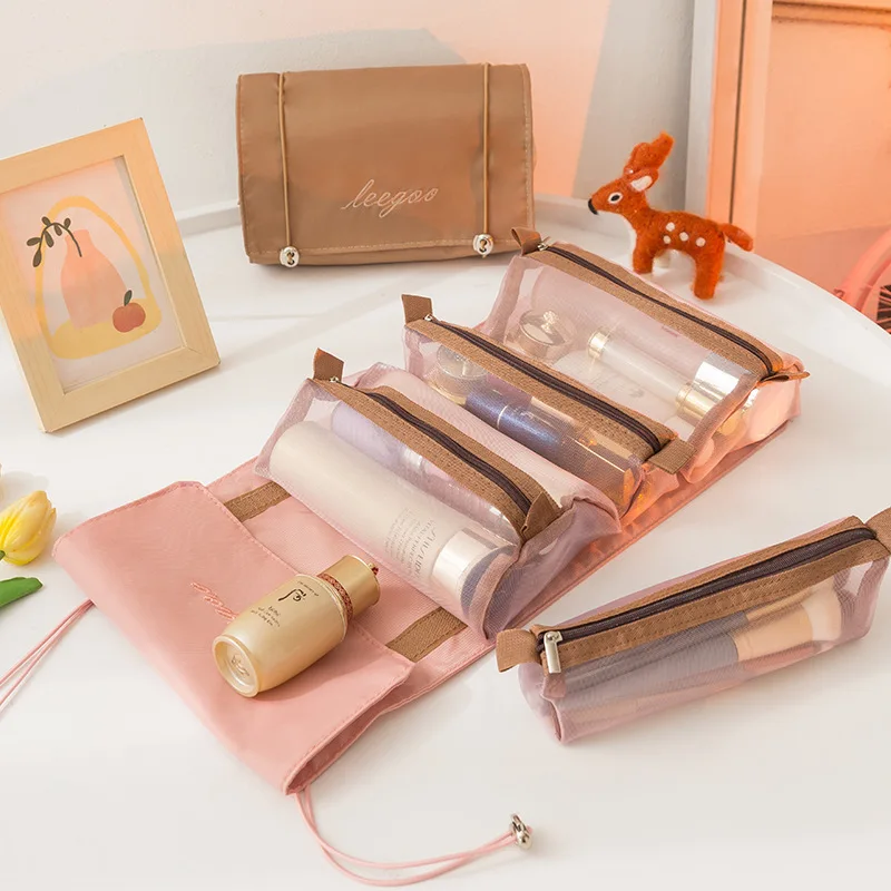 

Four in One Multifunctional Storage Bag, Makeup Bag, Detachable Mesh Wash Bag, Travel Desktop Cosmetic Bag Organizer Plastic Box