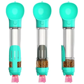 300ml/500ml Dog Water Bottle 4 in 1 Portable Pet Water Bowl Dispenser with Dog Whistle, Pet Travel Water Cup with Food Container 4