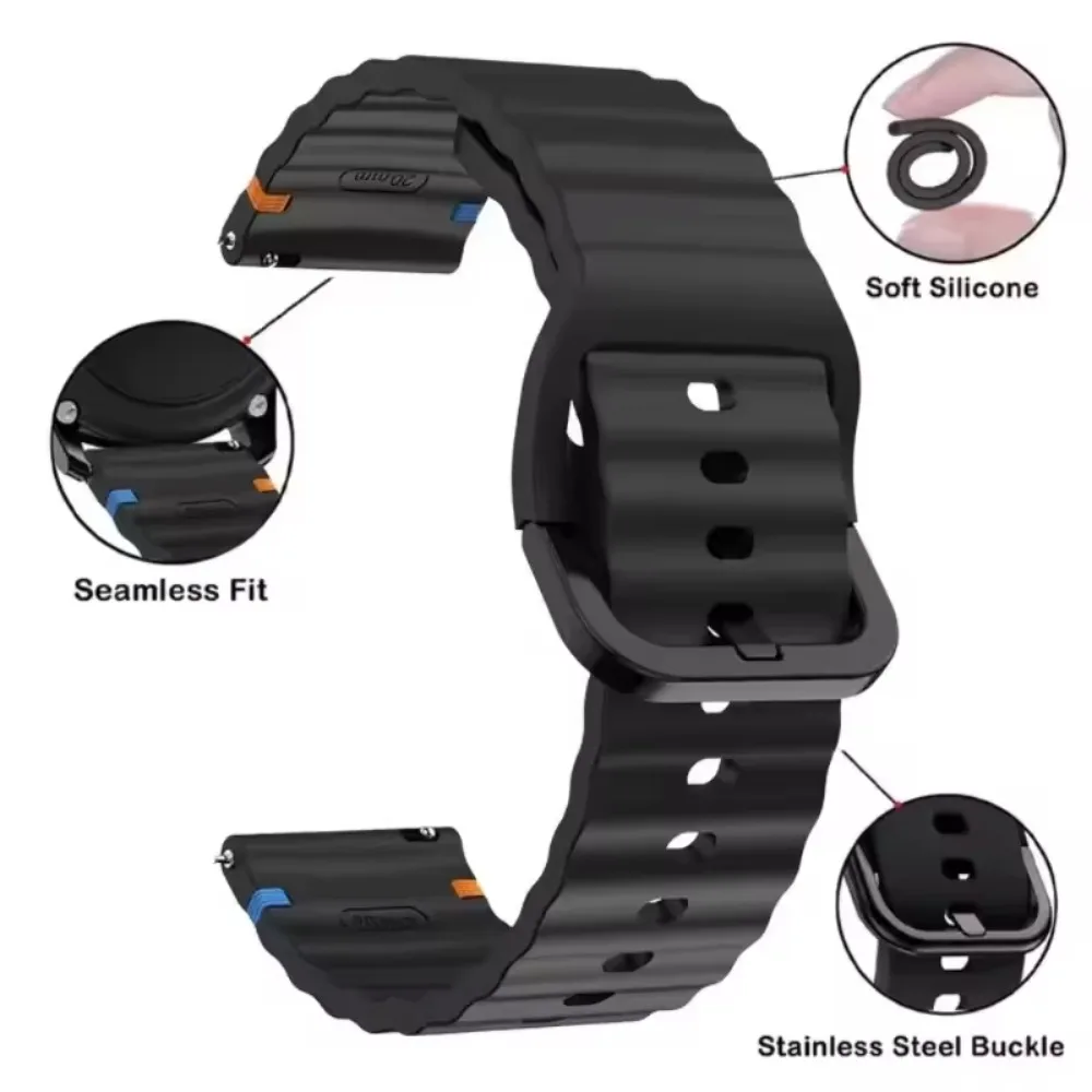 Wave Sports Silicone Strap - Comfortable Silicone Band for Smartwatches (18/20/22mm)