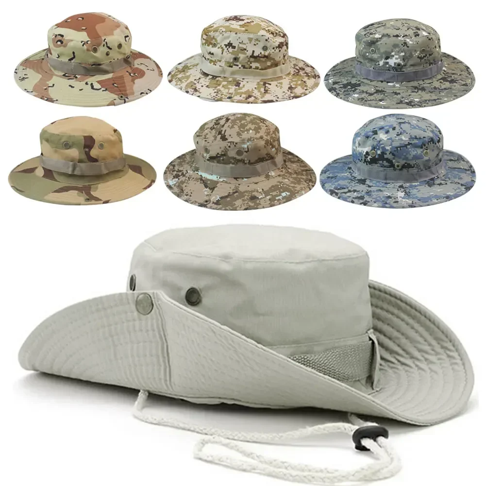 Cappello Boonie mimetico Cappelli a secchiello tattici Cappello estivo Panama Caccia Escursionismo Cappellini da sole mimetici all'aperto da uomo - immagine 2