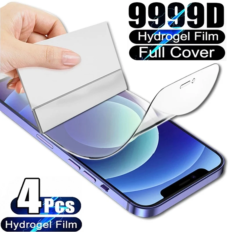 4Pcs Hydrogel Film Full Cover Per Iphone 11 12 13 14 15Pro Max Screen Protector Per Iphone 14 8 7 Plus Xs Max Screen Protective