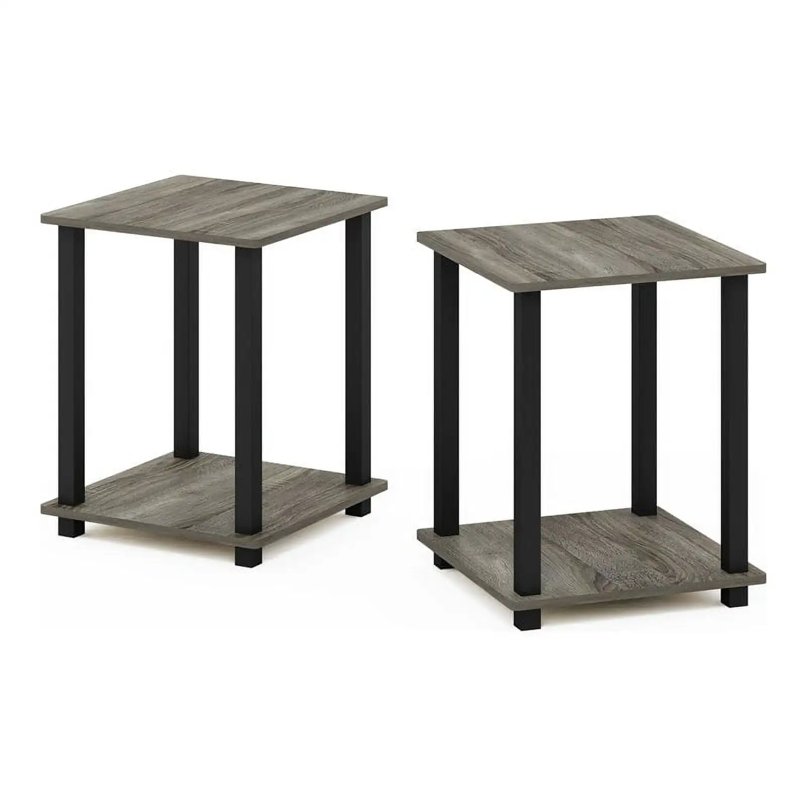 

Furinno Engineered Wood Simplistic End Table in French Oak Gray/Black (Set of 2)