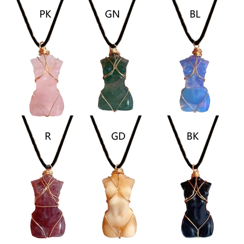 

Healing Crystals Pendant Necklace Wire Wrap Necklace Body Shaped Natural Stone Necklace Statement Jewelry