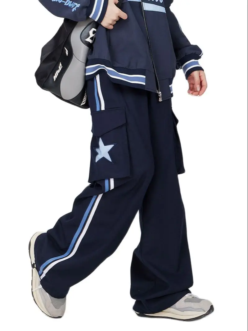 

Men's and Women's New Y2K Star Pocket High Street Fashion Leisure Street Dance Spicy Girl Line Straight Tube Loose Sweatpants