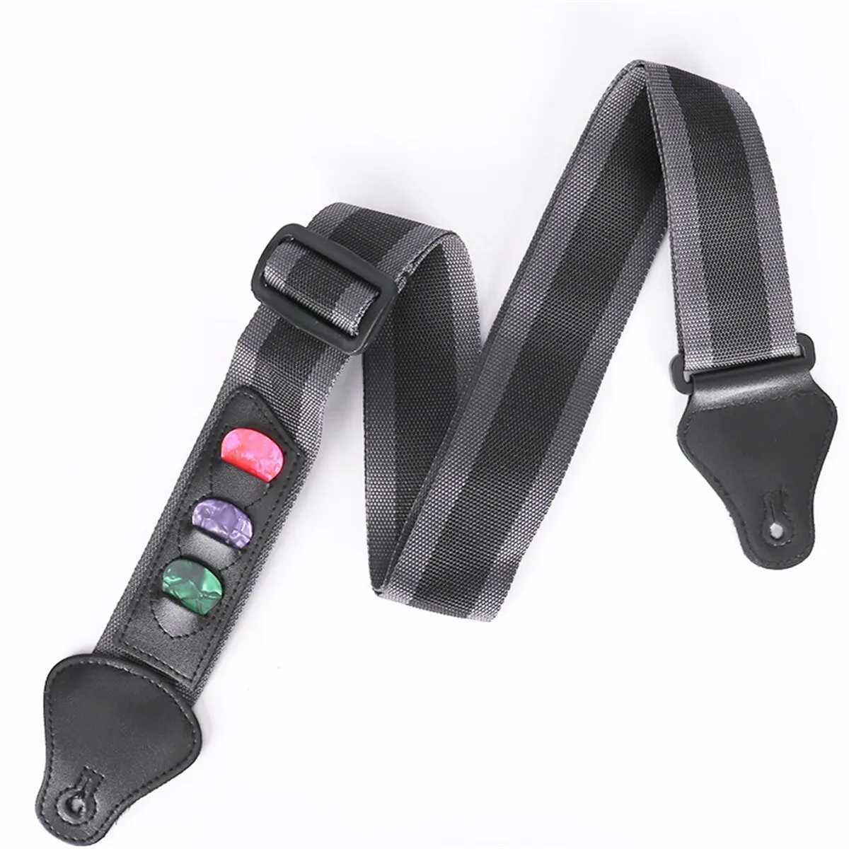 Adjustable Electric Guitar Strap with PU Leather Ends and Pick Holders