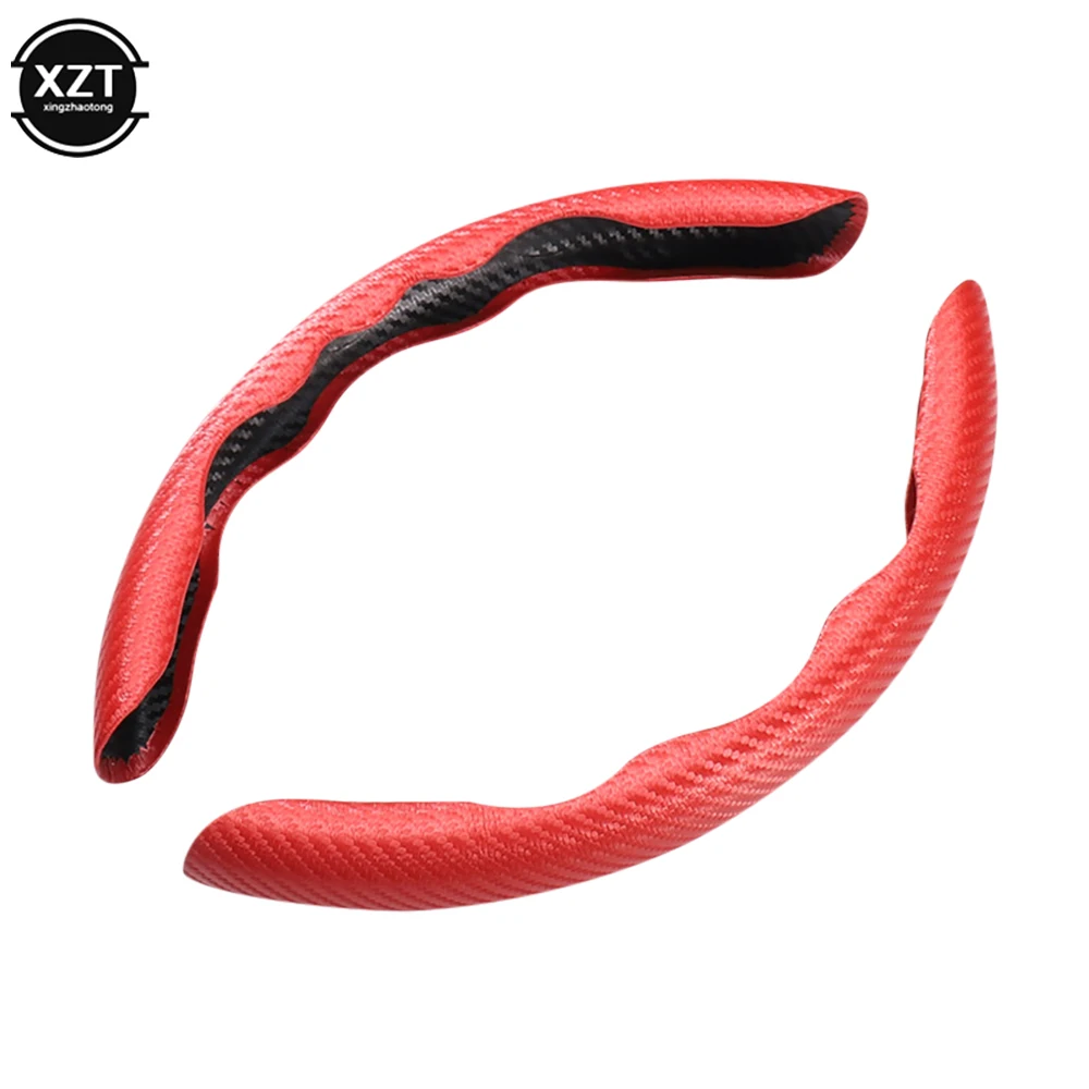 1Pair red carbon fiber look universal car steering wheel booster cover non-slip auto interior decoration accessories for auto steering wheel cover