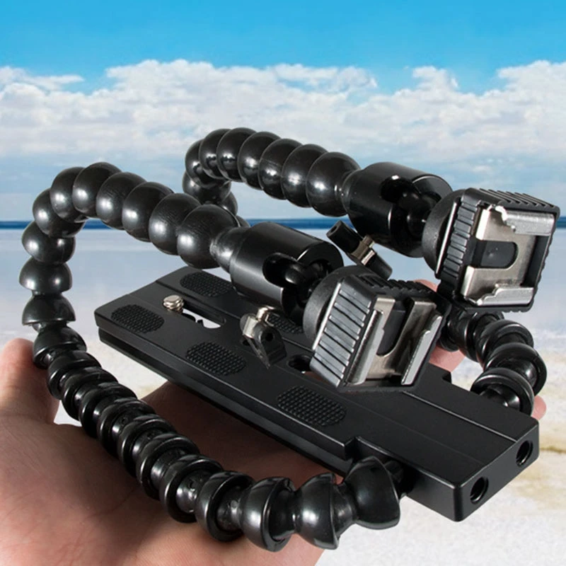 Flexible Dual Arm Hot Shoe Flash Bracket Mount Holder for Canon Nikon Pentax Macro Shot Camera Accessories
