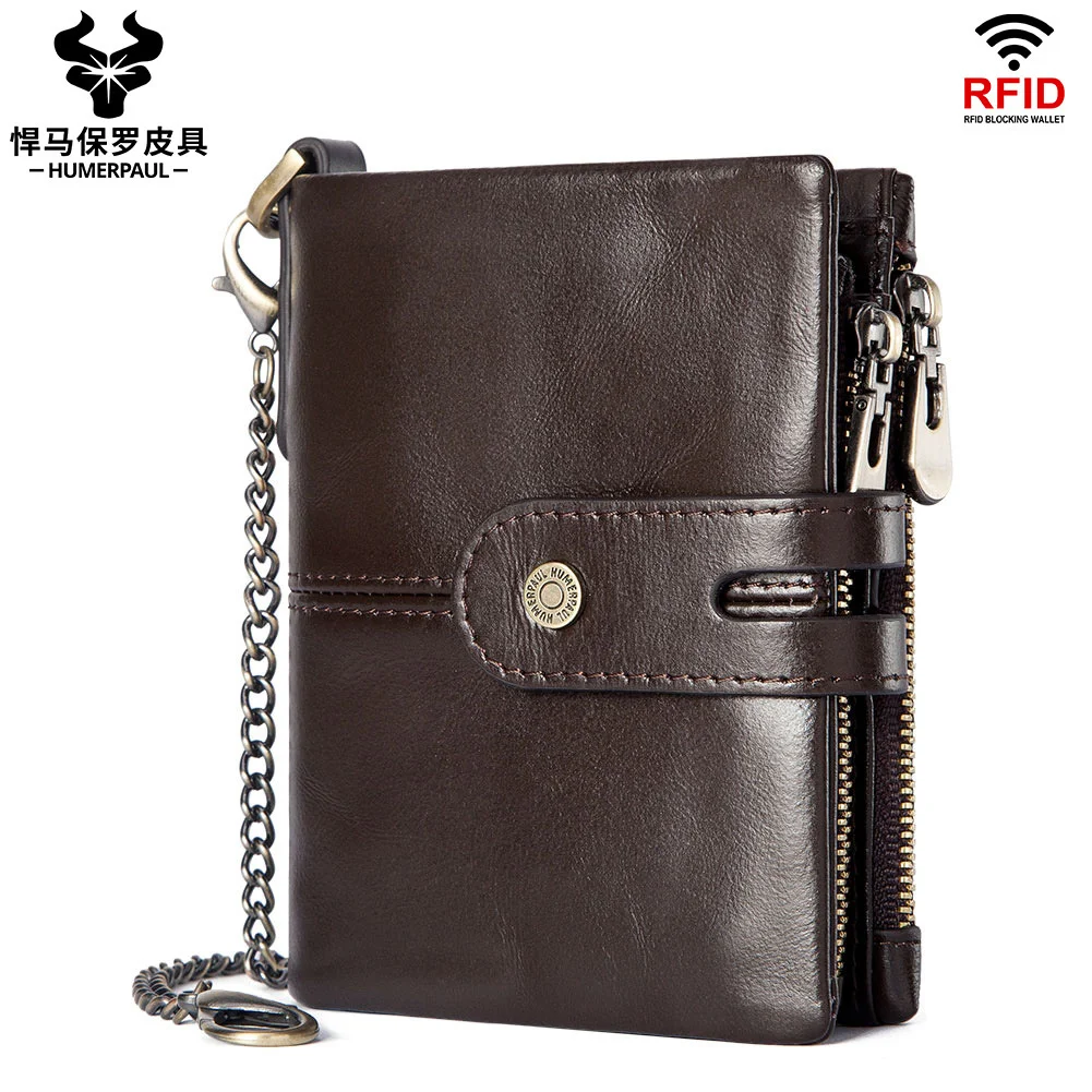 

RFID anti-theft brush zipper buckle wallet multi Card Wallet top leather zero men's