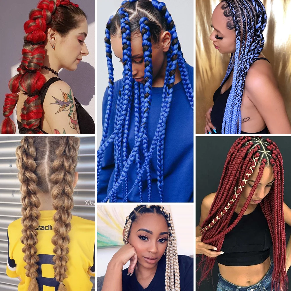 Synthetic Braiding Hair Wholesale 82Inch 165g Ombre Braiding Hair Packs Jumbo Braid Hair For Women DIY Hairstyle Blue Grey images - 6