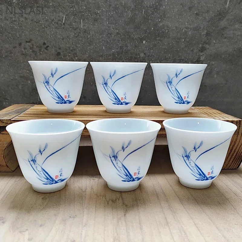 6pcs/40ml Japanese Ceramic Tea Cup Set Retro White Porcelain Tea Bowl Sake Cups Coffee Mug Household Handmade Master Cup