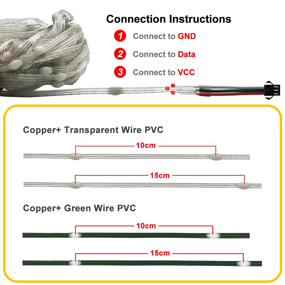 5M-25M WS2812B LED String Light Addressable Individually Smart Pixel IC WS2812 Strip Green/Transparent PVC IP68 Waterproof DC5V