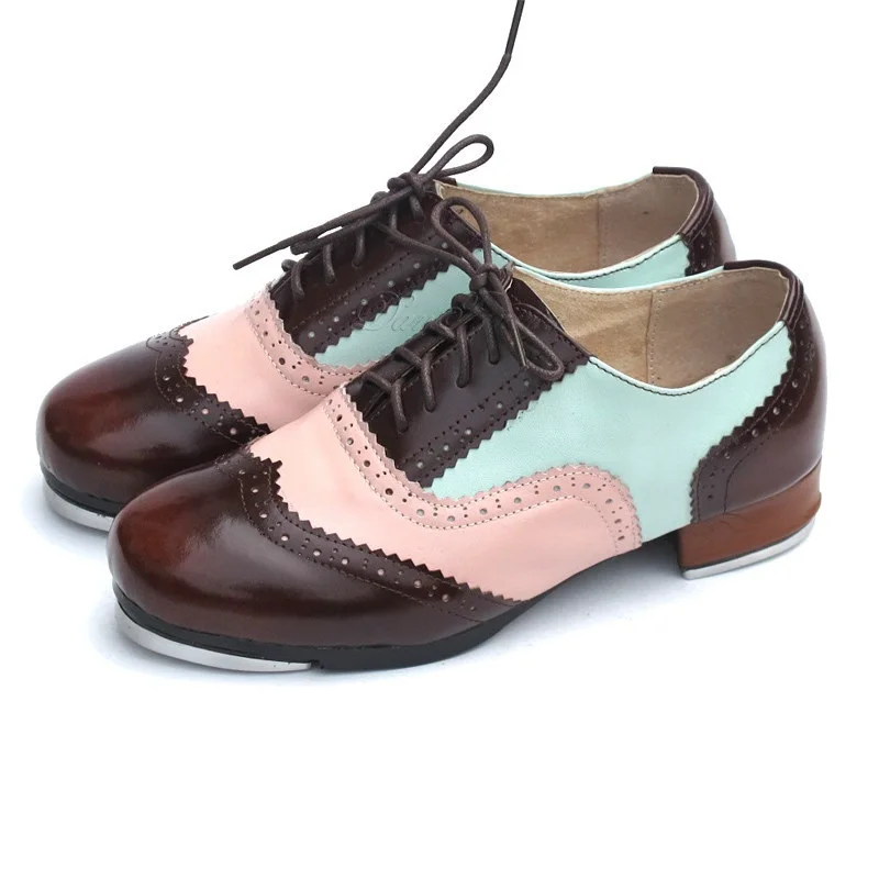 Genuine Leather Tap Shoes Woman Dance Shoes Aluminum Plate Tap Men Dance Shoes Sports Color Blocking Shoes Sneakers Children