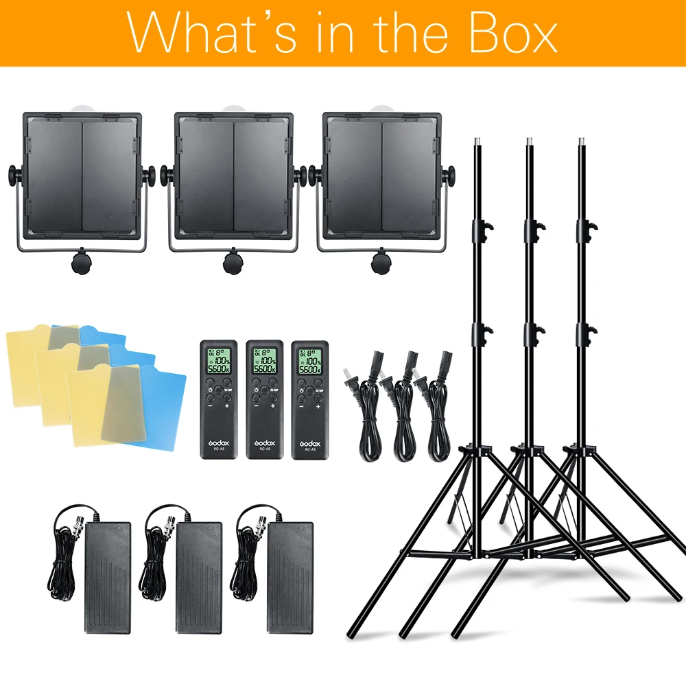 3PCS Godox LED1000W 5600K LED 라이트 키트 3PCS 2.8m 라이트 스탠드 비디오 연속 라이트 키트 어린이 비디오