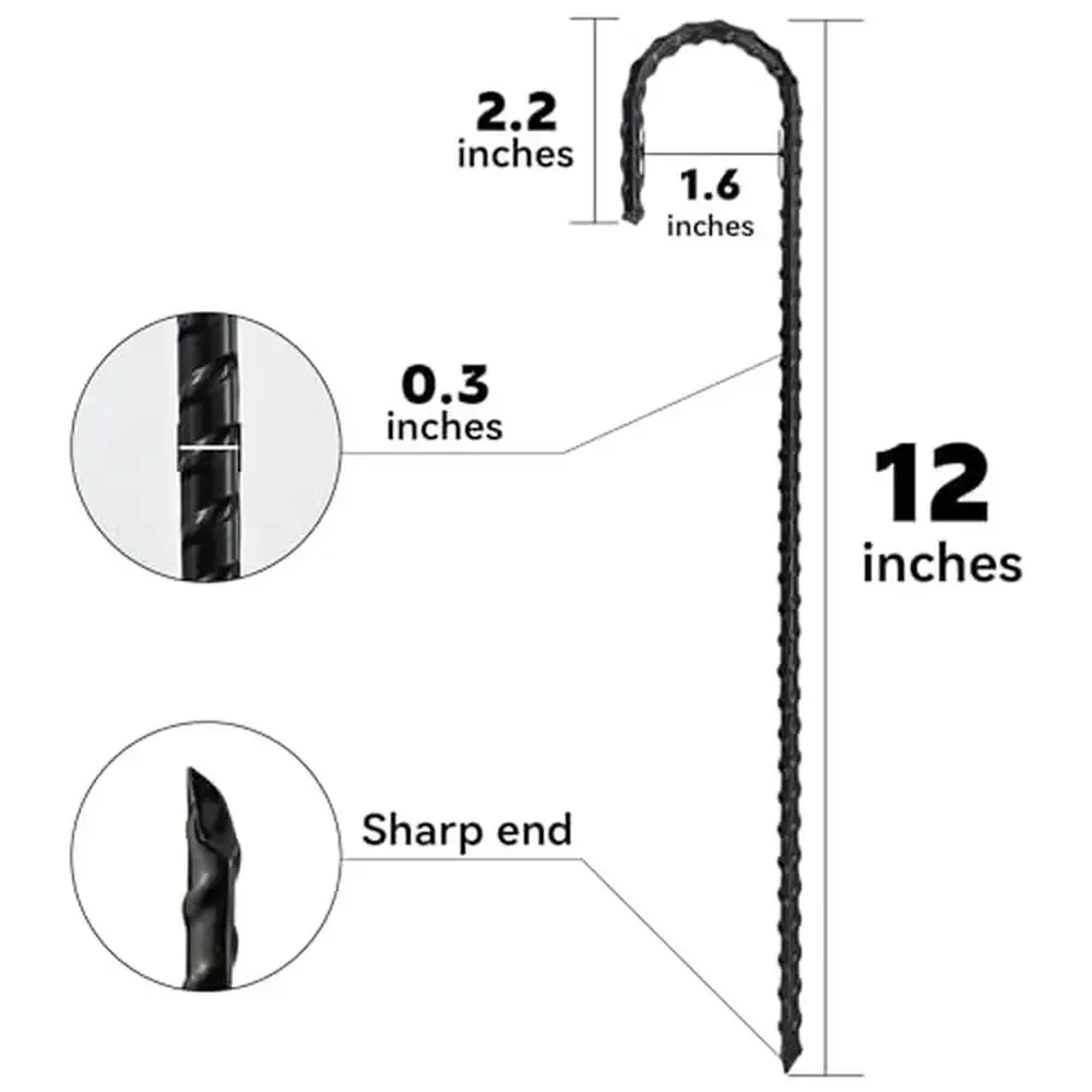 12-Inch Steel J-Hook Ground Stakes Rustproof Garden Tent Anchors Multipurpose Fence Accessories