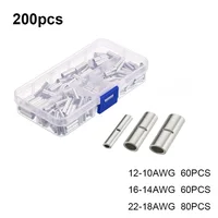 ขั้วต่อสายไฟแบบไม่มีฉนวน 200 ชิ้น ขั้วต่อสายไฟฟ้าแบบปลายต่อ ขั้วต่อทองแดงเปลือย ขั้วต่อแบบจีบ 12-10Awg 16-14Awg 6