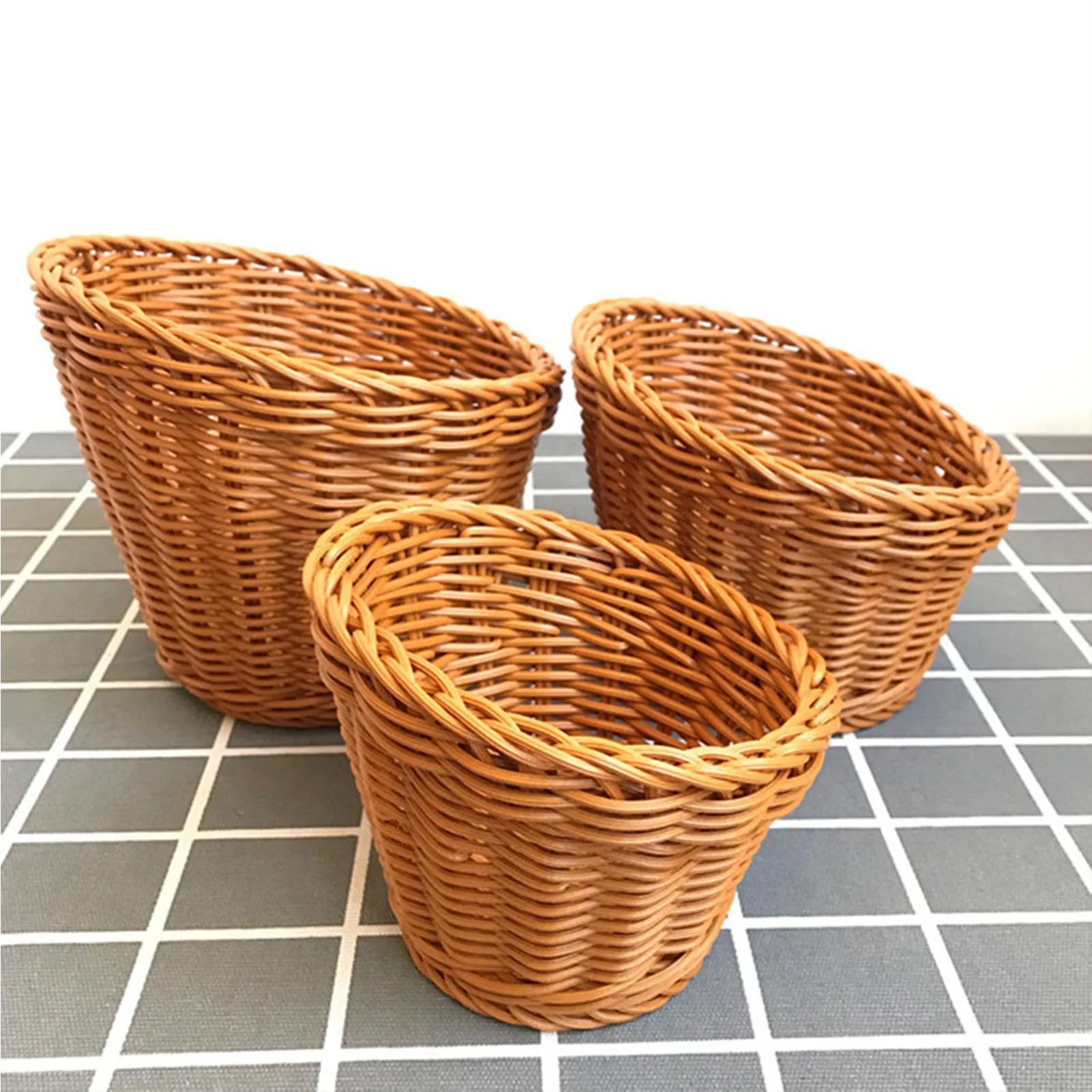 Handwoven Storage Basket Imitation Rattan Storage Tray Wicker Basket Bread Fruit Breakfast Picnic Basket Kitchen Storage Basket 3