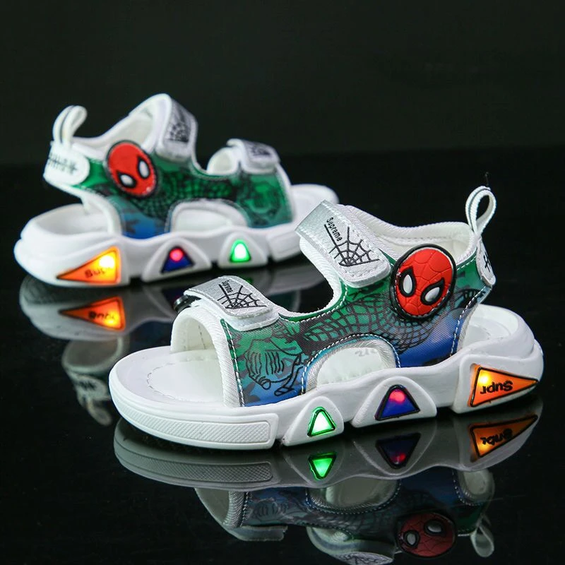 child shoes girl New Disney  cute boys spiderman sandals with light princess kids soft shoes Europe size 21-30 leather girl in boots