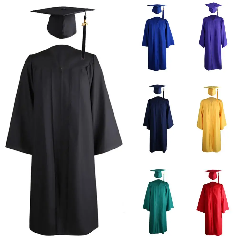 Adult Graduation Gown + Cap Set Zip Closure University Academic Graduation Gown Robe Mortarboard Cap Robe