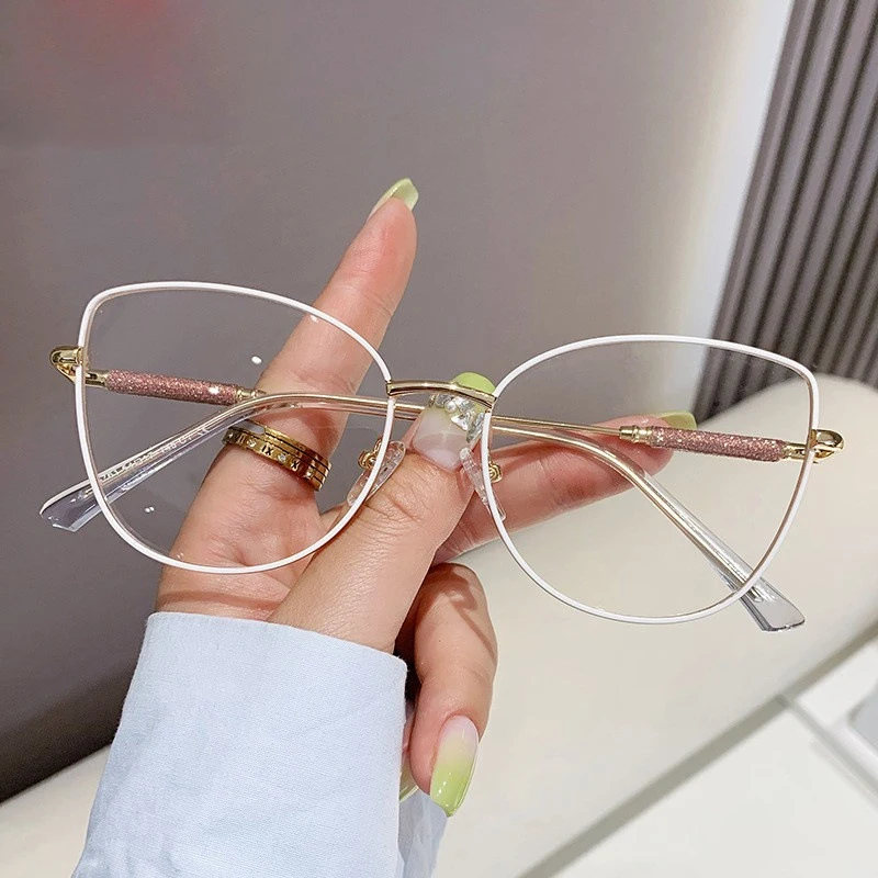 New Cat Eye Blue Filter Reading Glasses Women Elegant White Metal Eyeglasses Frame Computer Goggles Fashion Presbyopia Eyewear 6