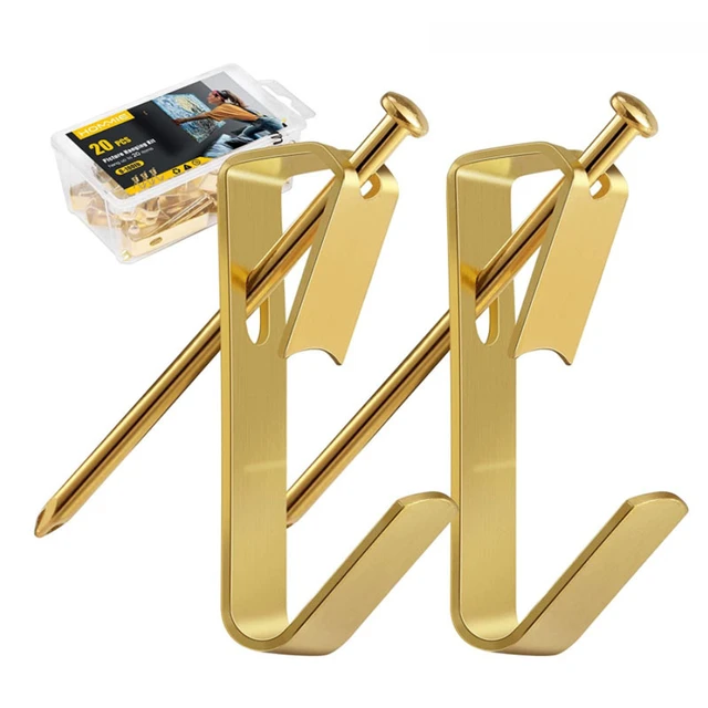 20Sets 100LB Golden Heavy Duty Picture Hangers with Nails Photo Frame Hooks  Drywall Oil Painting Mirror Picture Hanging Hook - AliExpress