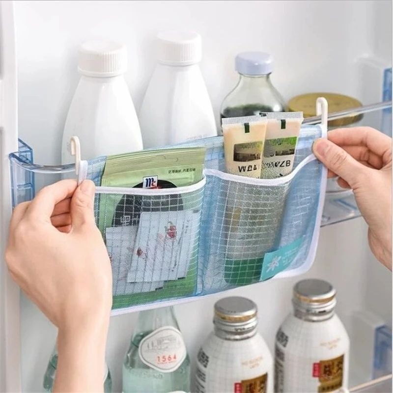 1PC Refrigerator Classification Storage Bag Double Compartment Sauce Bag Storage Bag Refrigerator Mesh Bag Storage Hanging Bag