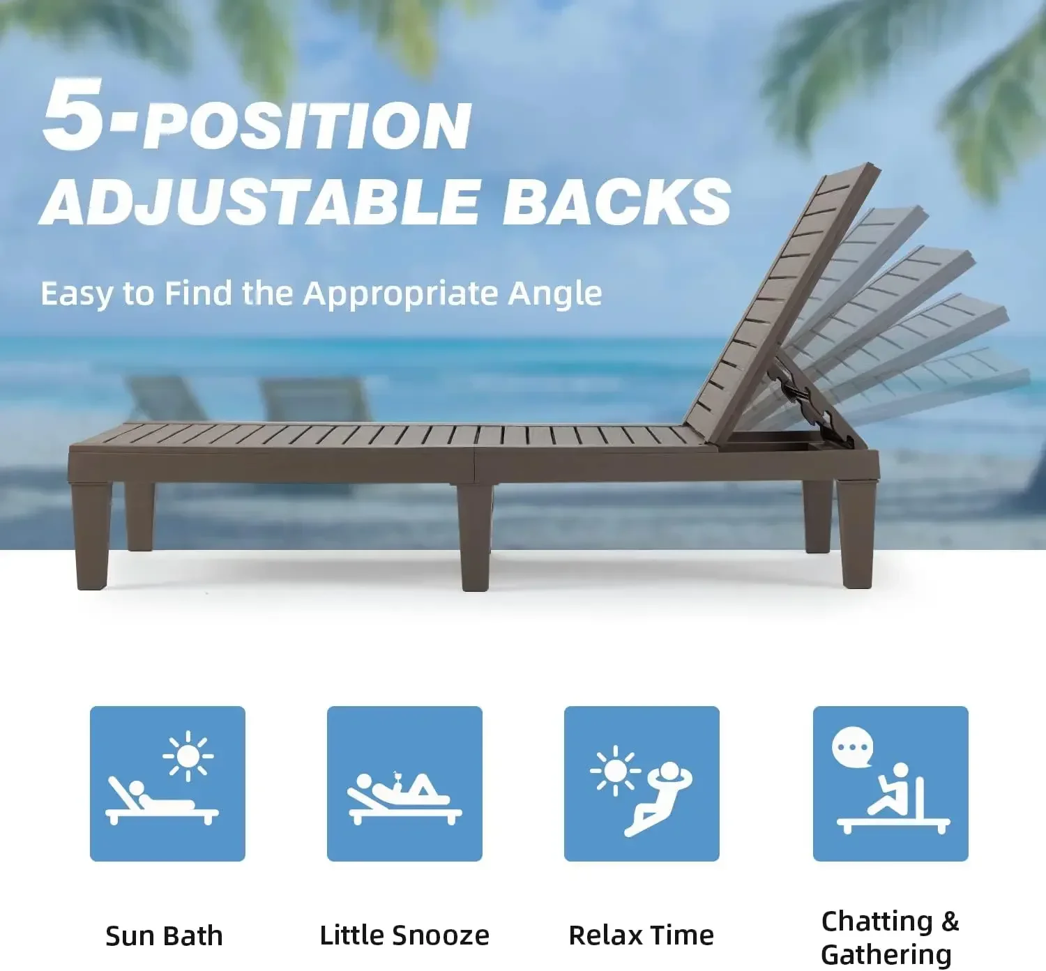 - HOT Outdoor Chaise Lounge Chairs, All-Weather Patio Loungers with 5-Position Adjustable Backrest & Wood Texture Design, Set