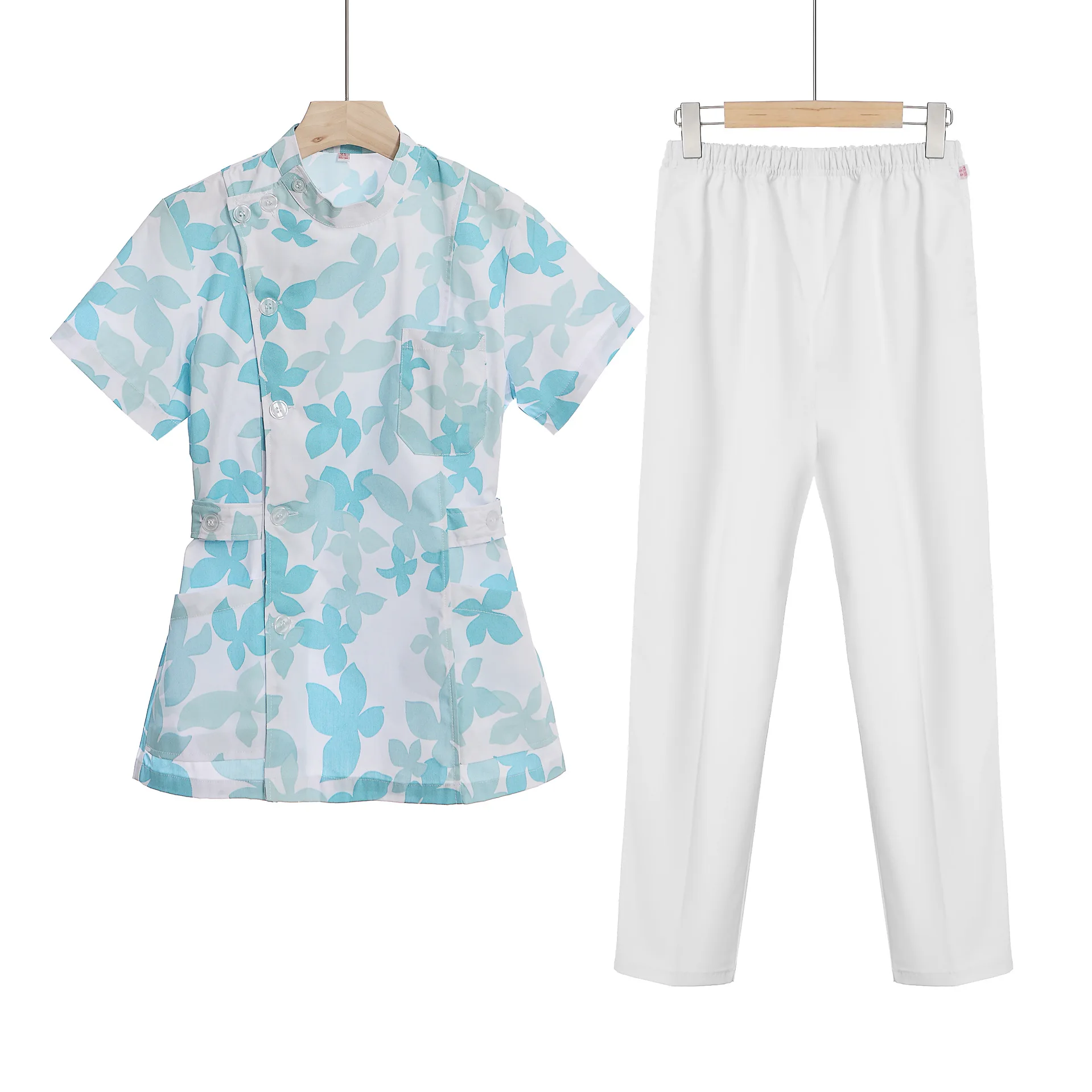 Nurse Scrubs Top Nurse Uniform Suits Nurse Uniform Dress Flower Short Scrubs Set Nurse Doctor Medical Uniform Women Outwear Nursing Two-piece Suit Beauty Salon Hospital Gown