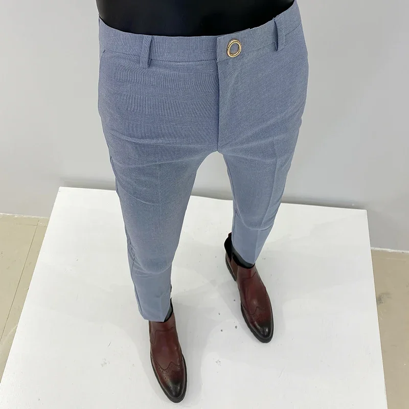 Korean style Men Pants Non-iron Business Pants Men Formal Office Solid Color Daily Wear Casual Slim Fit Dress Suit Trousers Mens