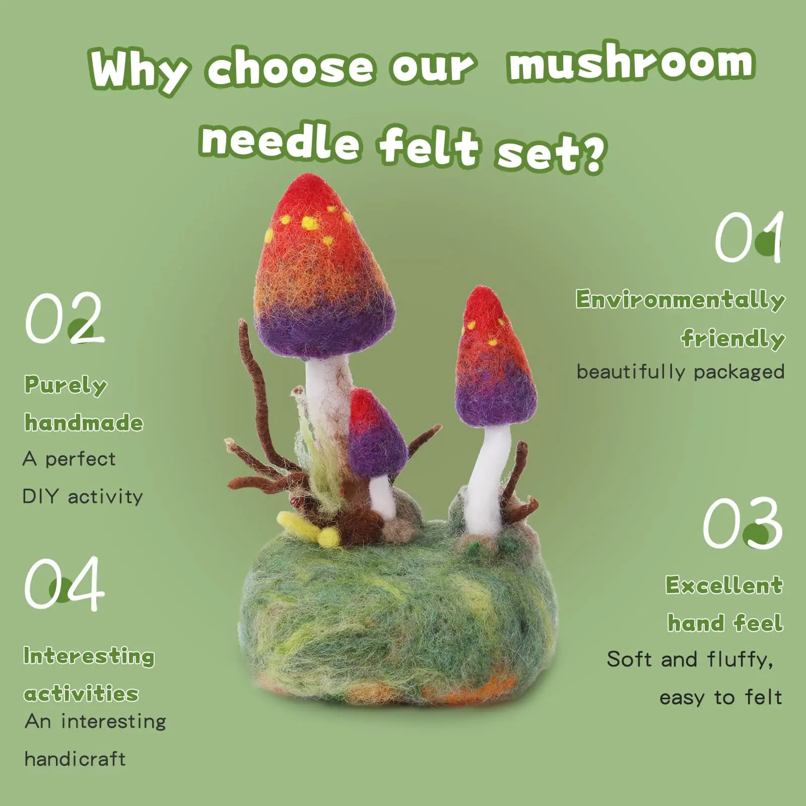 Fenrry Mushroom Needle Felting Kit with Felting Pad for Beginners Needles and Instruction for DIY Lovers needle felting kit wool felting kit needle felting pad
