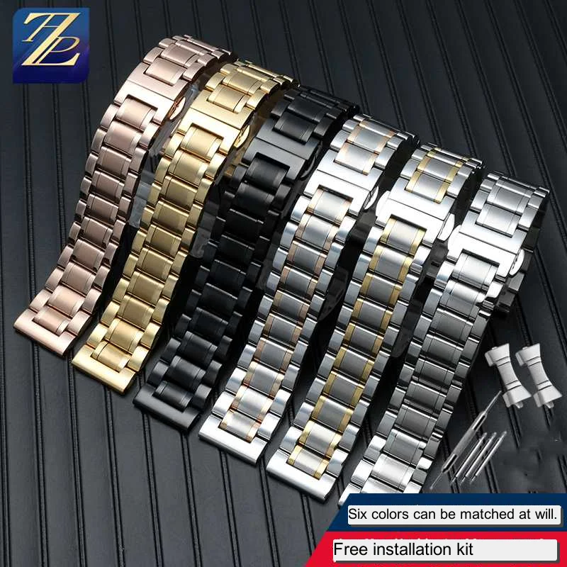Elegant Curved End Stainless Steel Watchband Bracelet Strap
