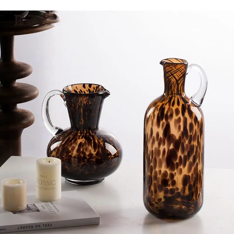 

Brown Leopard Print Glass Vase Desk Decoration Hydroponics Flower Pots Decorative Flower Arrangement Modern Decor Floral Vases