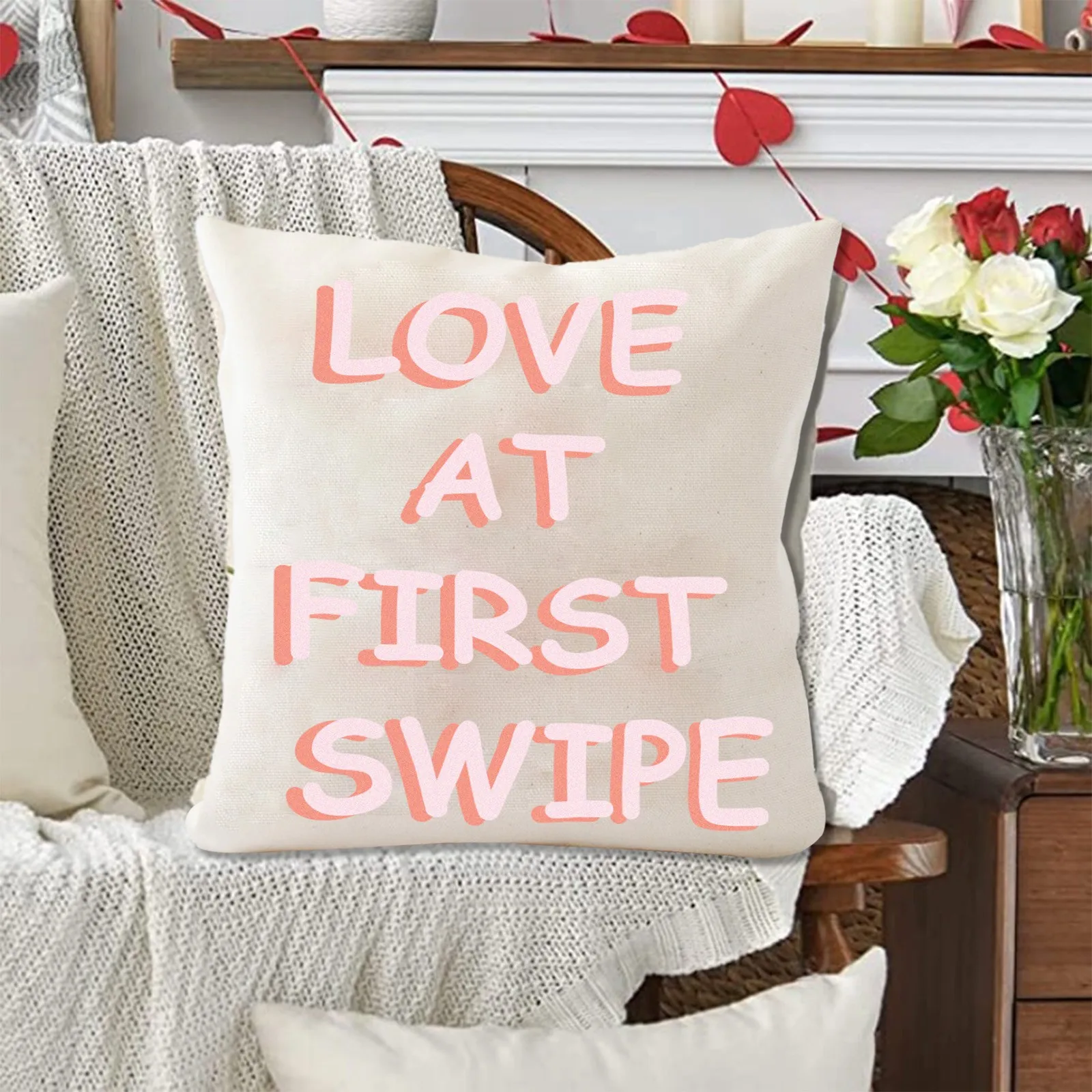 

Cushion Cover Heart Pattern Valentine'S Day Linen Pillowcase Upholstery Sofa Cushion Throw Pillow Home Decor Pillowcase 45x45cm