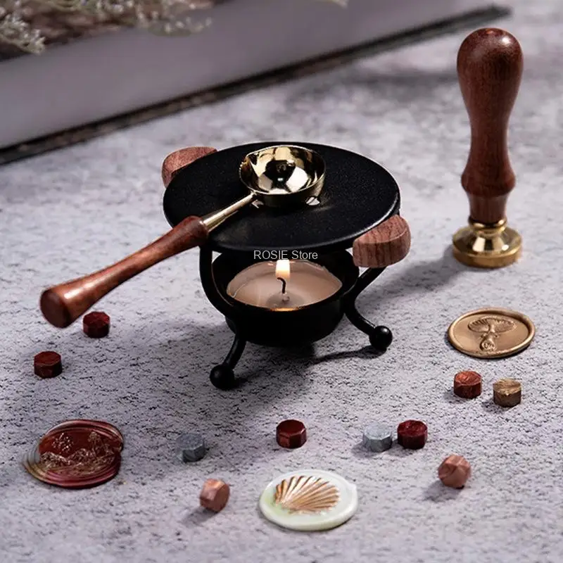 Dagu Vintage Wax Seal Stamp Warmer Furnace Stove Pot Melting Spoon Kit Stamp Too
