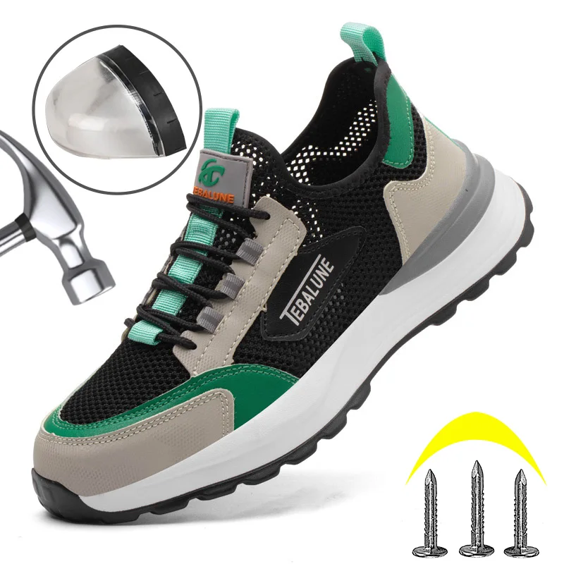 

Summer Breathable Mesh Safety Shoes Anti-smashing Anti-stabbing Men's Protective Shoes Lightweight Wear Resistance Work Sneakers