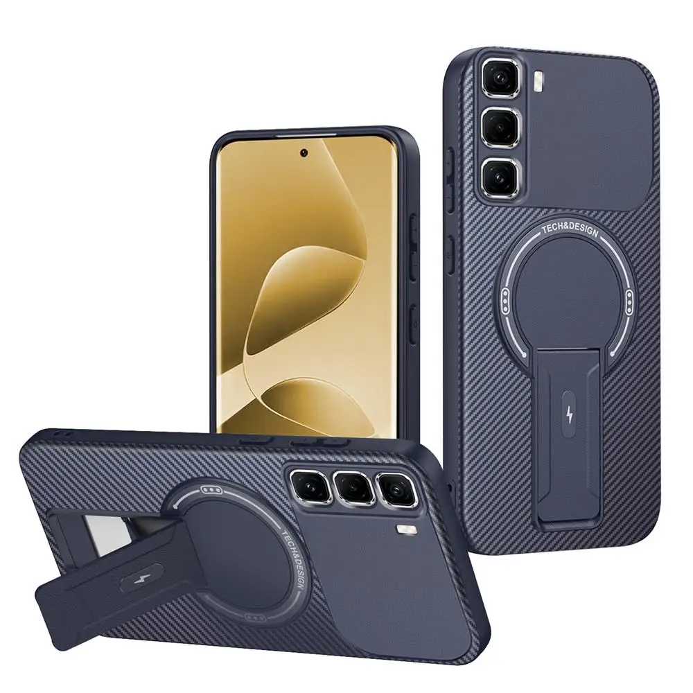 Carbon Fiber Pattern Stand Holder Case with Magnetic Wireless Charging Cover