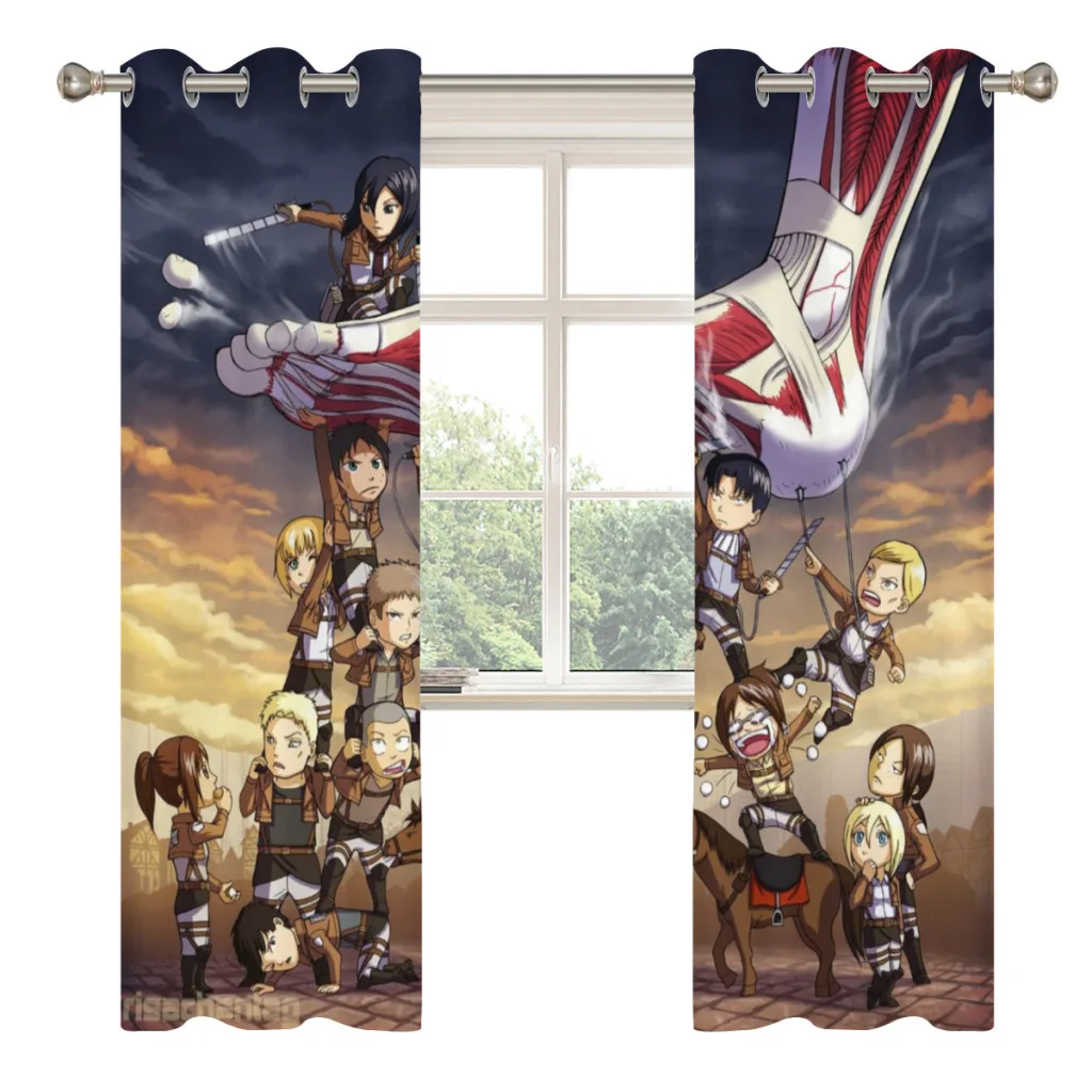 Wings of Liberty Attack on Titan Retro 2 PC Blackout Windows Curtain  for Living Room Bedroom Bathroom Curtains 2