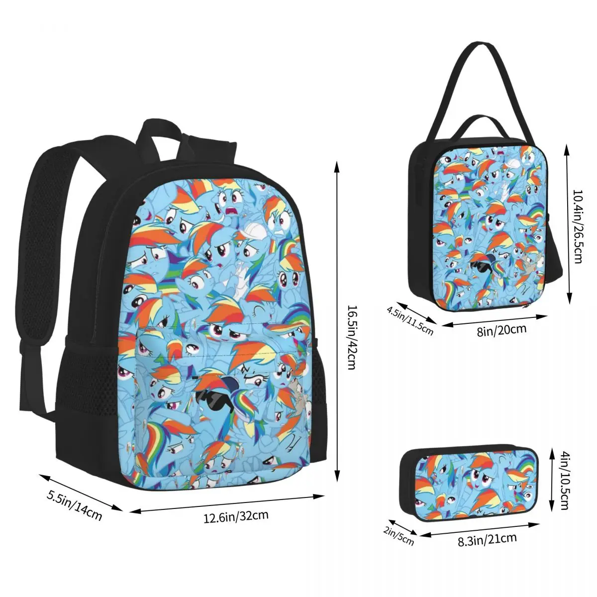 

Радужный рюкзак для мальчиков и девочек, сумка для книг, детские школьные сумки, мультяшный Детский рюкзак, сумка для ланча, ручка, набор из трех предметов