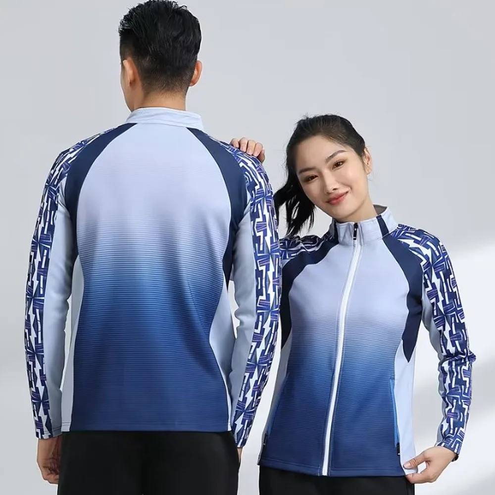 Men Women Tennis Badminton Jackets Autumn Winter Quick Dry Couple Print Long Sleeve Ping Ping Table Tennis Coat