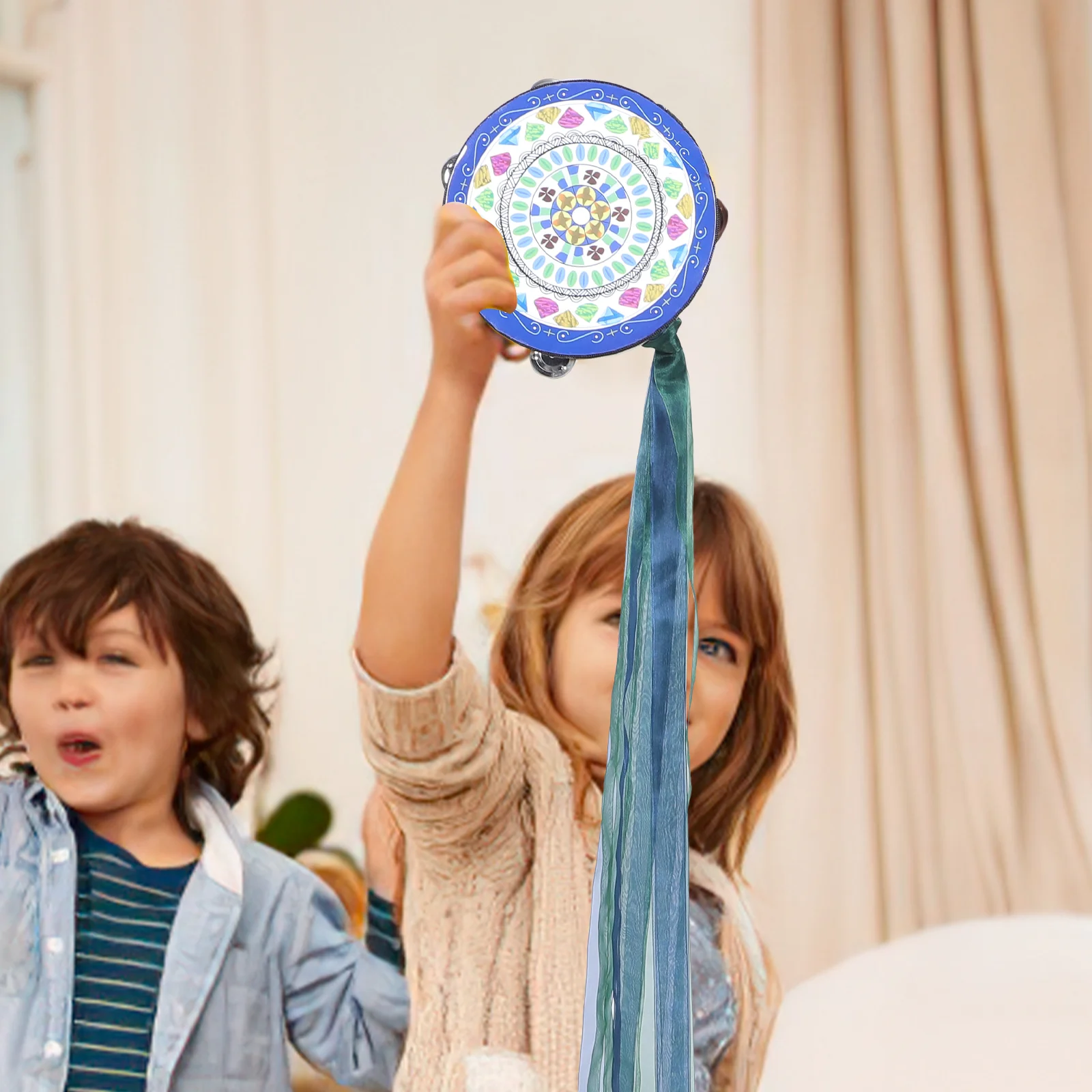 Hand Drum Dance Tambourine Children's Grade Examination Hanfu Photo Props 8-inch Single Row Streamer Tassel Musical Instrument