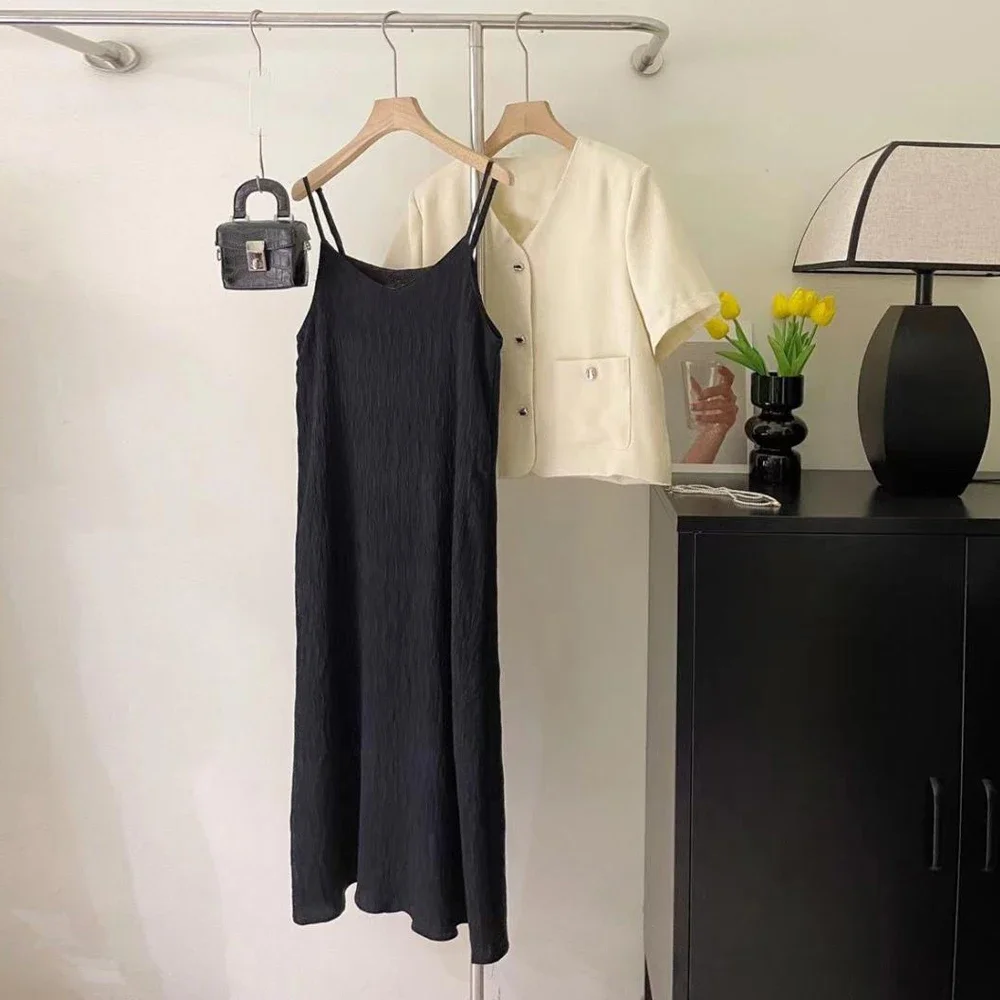 Office Lady Sleeveless Pleated Midi Dress Women Size S-XL Pink Purple White Black Casual Basic Knitted Folds Dresses Girl's 4