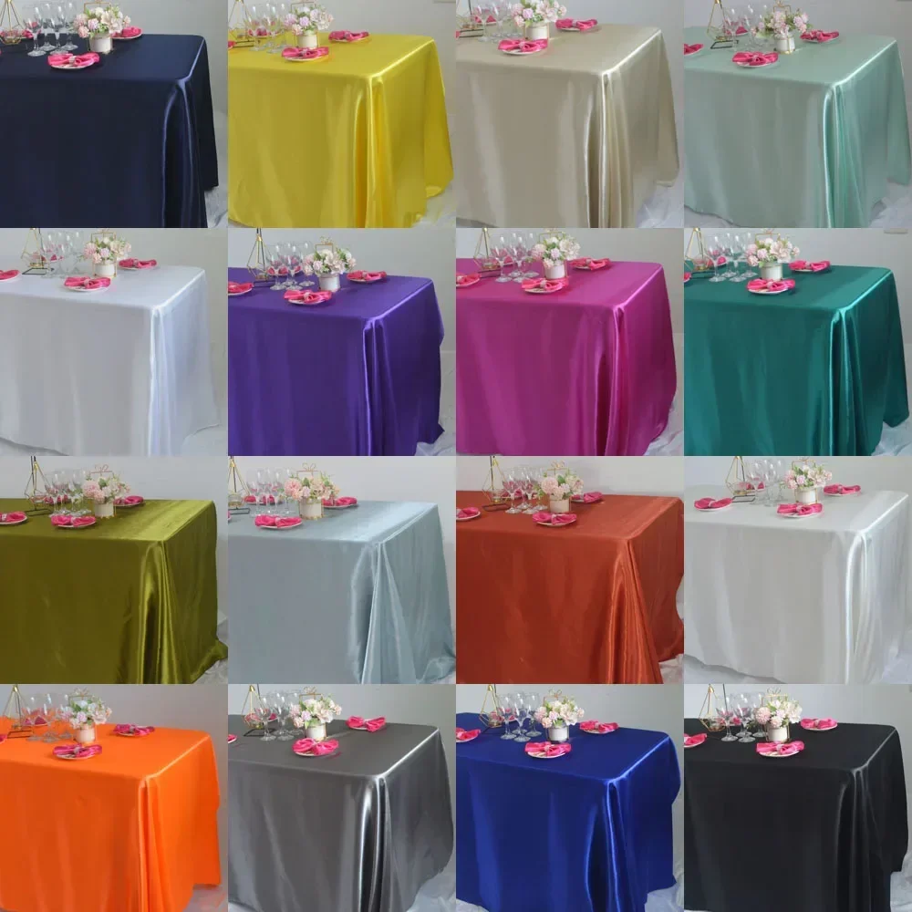 

White/Yellow Satin Reusable Tablecloth Wedding Party Decoration Restaurant Christmas Birthday Banquet Hall Table Cloth