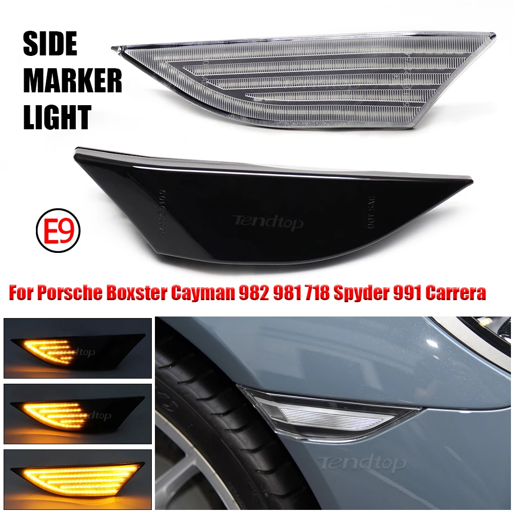 

2Pc Smoked Lens LED Side Marker Reflector Turn Signal Car Lights For Porsche Boxster Cayman 982 981 718 Spyder 991 Carrera