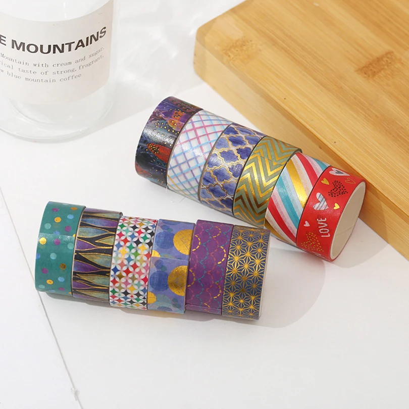 12Pcs Geometry Washi Tape Scrapbooking Masking Tape Gold Foil Cinta Adhesiva Decorativa Journaling Materials Washi Tapes 5