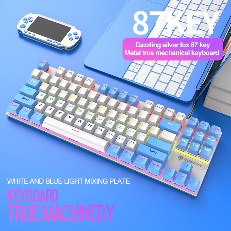 Mechanical Keyboard PC Gamer 87 Keys Pink Portable USB Wired Keyboard Blue  Axis For Desktop Laptop RGB Backlight Gaming Keyboard AliExpress