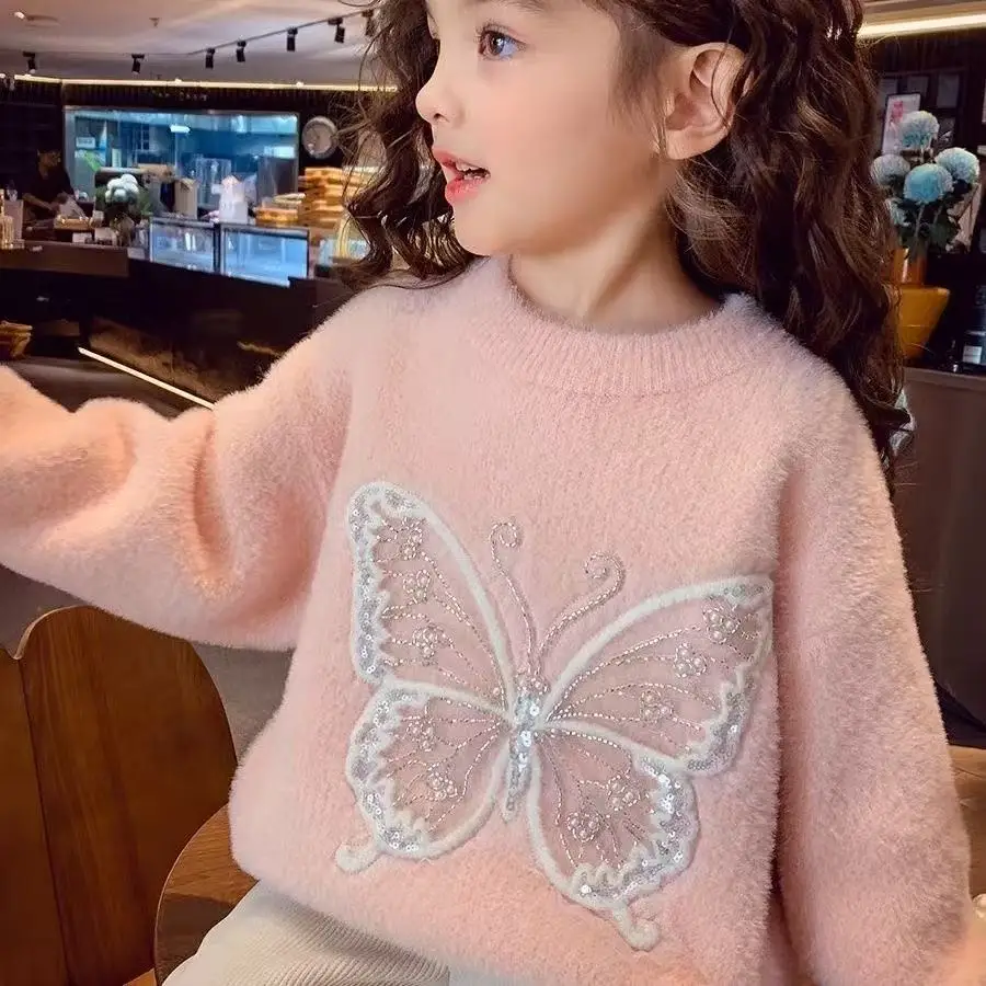 2026년 신상 여아 겨울 두꺼운 플리스 안감 니트 스웨터 트렌디 따뜻하고 편안한 패셔너블한 이너웨어 상의