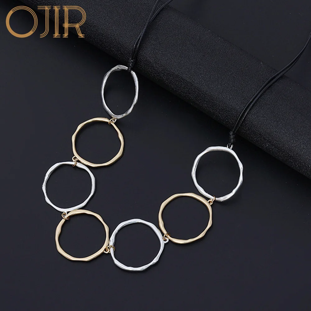 New in Vintage Round Circles Long Chains Around the Neck Collares