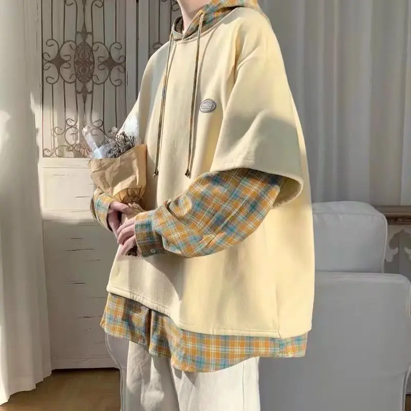 Men's Hoodie Fake Two-Piece Spring Autumn Oversize High Street Casual Cotton Polyester Youth Fashion Streetwear Couple's Swea... - 2
