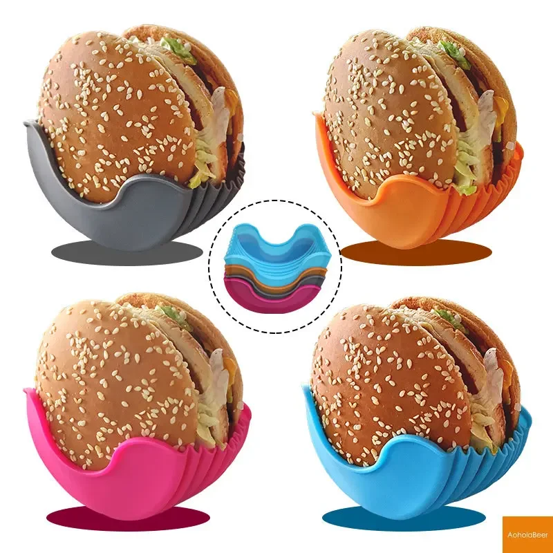 Kitchen Utensils Set Silicone Hamburger Holder Rack Non-contact Food Cookware Anti-dropping Fixed Box Washable Retractable Gadgets