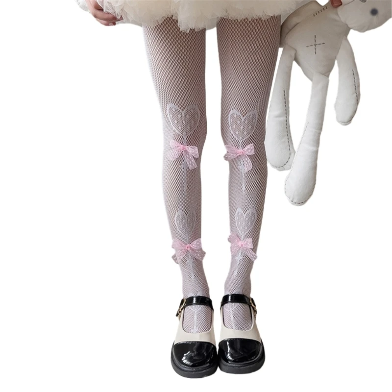 나비 리본 장식이 있는 부드럽고 편안한 베이비 레이스 스타킹 레깅스